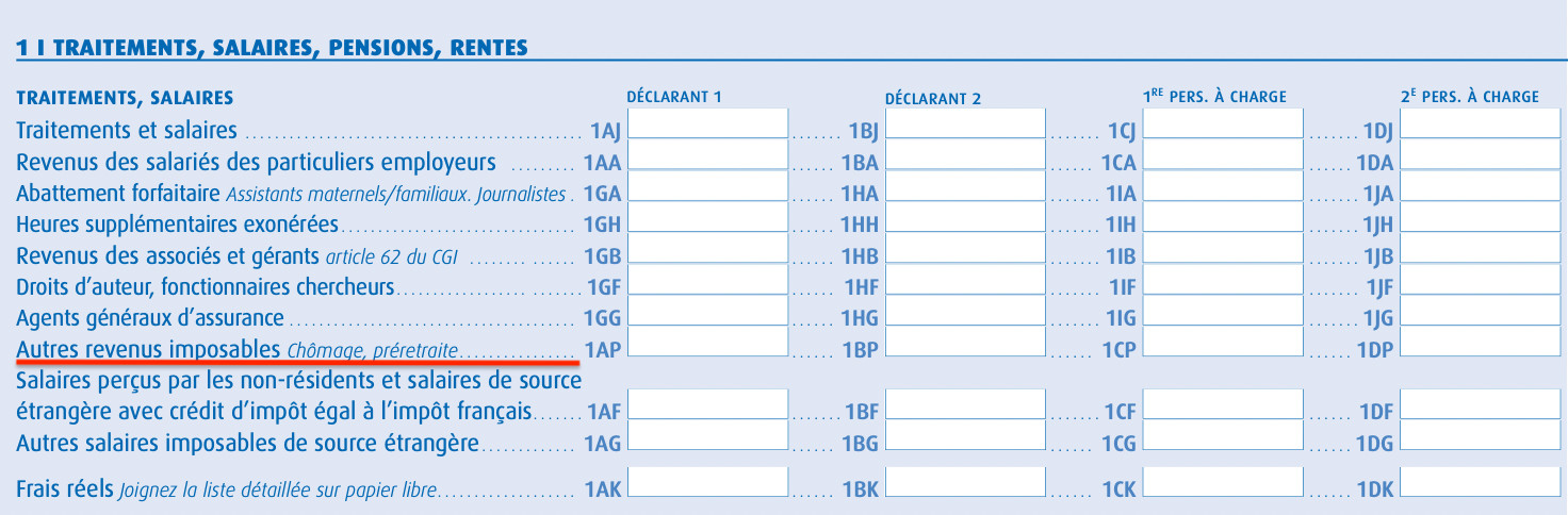 Image de la section "Traitements et salaires" du formulaire 2042